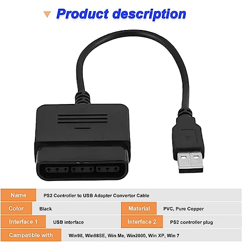HAAMNING7 Für PS2 Controller auf USB Adapter Konverterkabel, für PS2/3 Buchse auf USB 2.0 Stecker, Adapter Konverterkabel für PS1/für PS2 Controller, Gamepad auf für PS3/PC Controller (2 Stück)