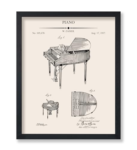 Monem Art Piano Blueprint Print - Patent Poster - Classical Music Art - Technical Drawing Wall Design - Instrument Art - Great Living Room or Music Room Decor - 11x14 UNFRAMED Wall Art -  Monem Art Studio