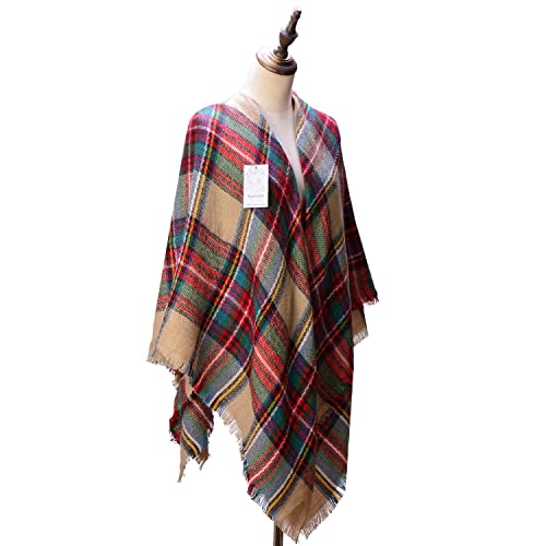 Women's Plaid Scarf Blanket Wrap Oversized Chunky Scarves Tartan Shawls2