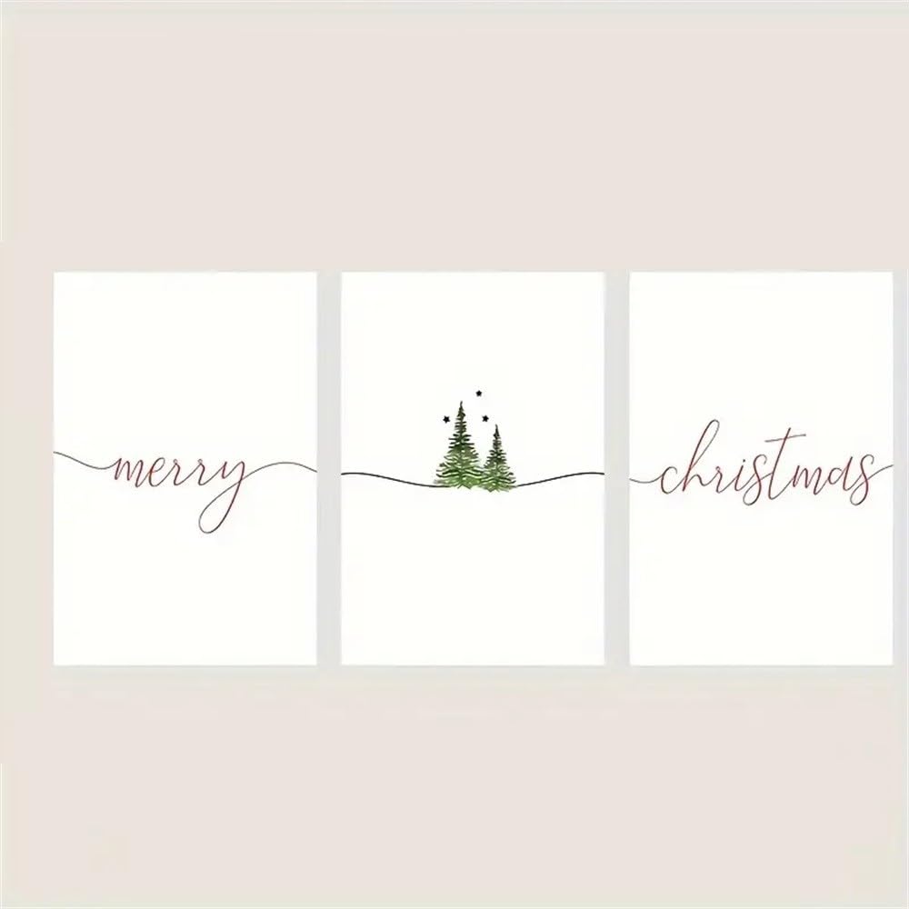 Wbyzac Green Botanical Posters-Canvas Poster Winter Merry Christmas Prints Canvas Painting Trees Posters Holiday Wall Art For Bedroom Living Room Corridor Room Decoration-60 * 80Cm*3Pcs (No Frame)