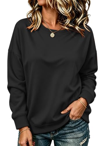 Image of SMENG Ladies Sweatshirts Ribbed Crewneck Sweatshirt Long Sleeve Comfortable Fall Sweatshirts For Women UK Black XL