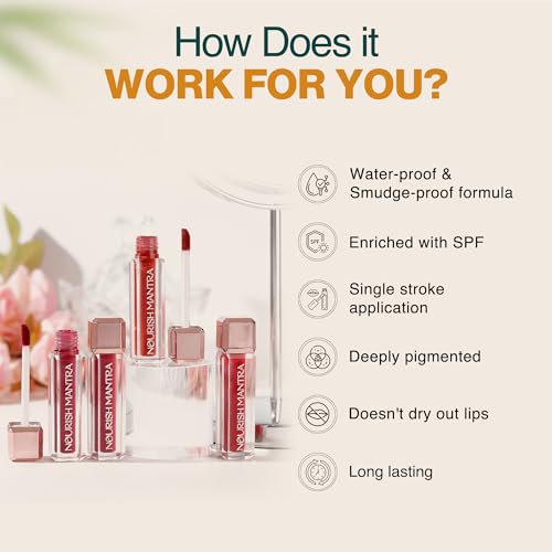 Image of Nourish Mantra's Jashn-E-Gulab Lipstick (3.5ml) / Creamy Matte Liquid Lipstick with SPF /Water Proof /Smudge Proof /Transfer Proof /Long Lasting /Suits All Skin Tones