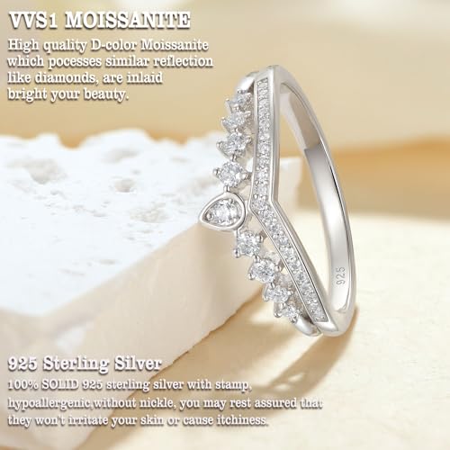 Newshe Jewellery Moissanite Curved Wedding Bands for Her Stacking Eternity Rings 925 Sterling Silver Wishbone Size 5-104