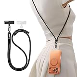 TORRAS Phone Lanyard Crossbody with 2 Phone Tabs, Adjustable Anti Theft Phone Strap for All Phones, Premium Metal Buckles, Skin-Friendly, Universal Cell Phone Neck lanyard for Travel Essentials, Black