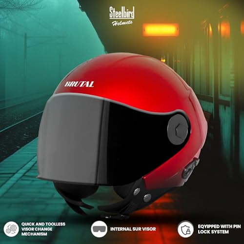 Image of Steelbird SBH-64 Brutal Plus Reflector ISI Certified Open Face Helmet for Men and Women with Extra Smoke Visor
