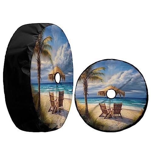 Image of Beautiful Beach Palm Trees Spare Tire Cover with Backup Camera Hole Wheel Tire Cover Fit Trailer, RV, SUV and Many Vehicle 15inch