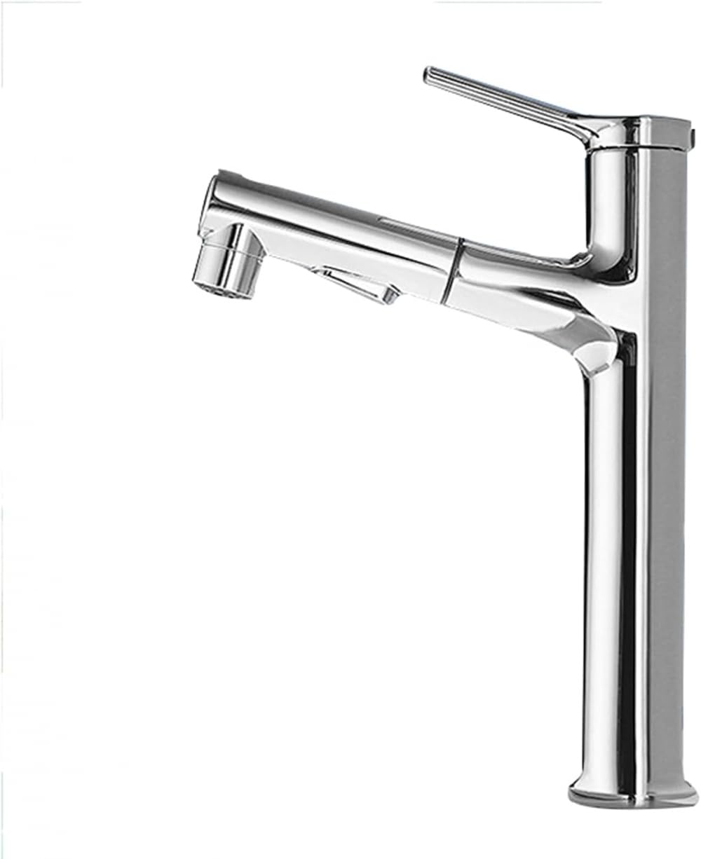 Robinet de lavabo haut à tirette chrome pour éviter les éclaboussures de vasque