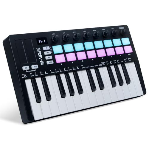 M-VAVE 25 Keys 16 Backlit Drum Pads MIDI Keyboard – Professional Beat Maker and Keytar for Keyboard Music Production Builtin Battery Wireless Connect Black
