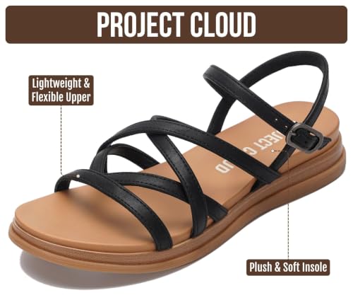 Image of Project Cloud Wedge Sandals for Women 2026 - Comfortable Soft & Plush Insole Strappy Womens Sandals with Lightweight and Non-Slip Durable Outsole (NICE)
