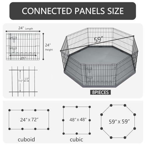 Image of PETIME Foldable Metal Dog Exercise Pen /Pet Puppy Playpen Kennels Yard Fence Indoor /Outdoor 8 Panel 24 inch W x 24 inch H with Bottom Pad (with Bottom pad, 8 Panels 24 inch H)