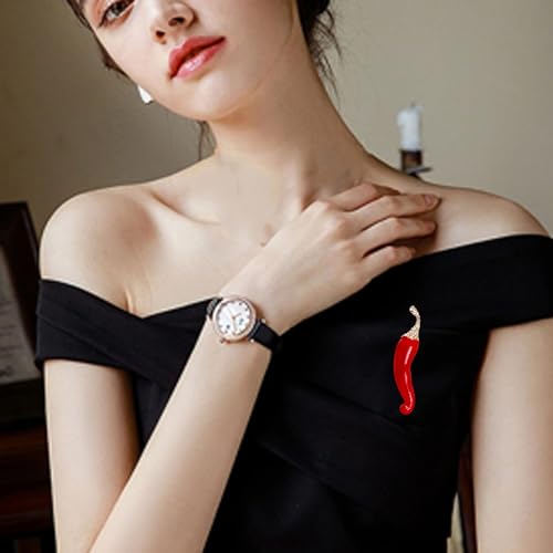 Image of Elegant Red Pepper Vegetable Brooches Pins Fashion Beautiful Enamel Crystal Vegetable Brooch for Party Dance Wedding Banquet for Women Girl Gift