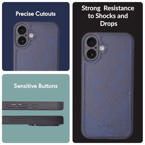 Image of SPRIG Compatible with iPhone 16 Premium PrimeMatte (Matte Leather TPU) Back Cover Drop Tested Shock Proof Mobile Case for Men, Women, Boys and Girls with Camera Protection (Blue)