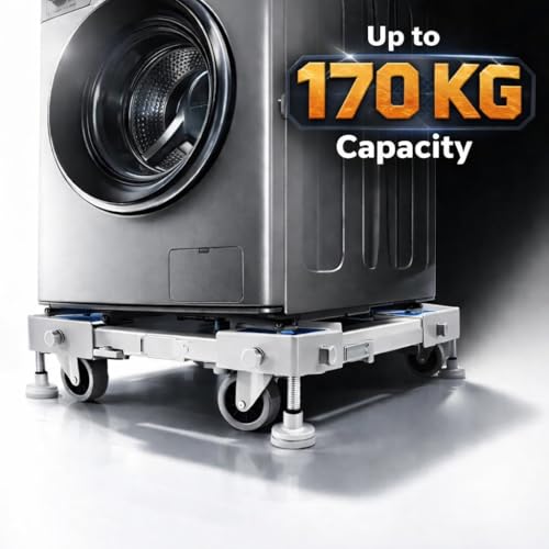 Image of Smart Shelter Washing Machine Stand with Wheels & Green Anti Vibration Pads Adjustable Metal Stand for All Semi or Front or Top Load Washing Machine (Anti Vibration Pads White-Green 170 KG)