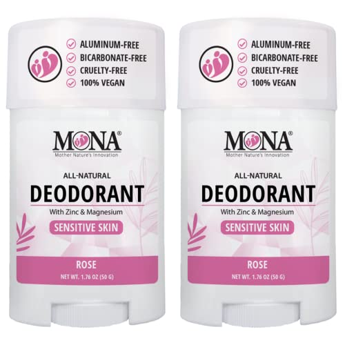 Image of MONA BRANDS All Natural Deodorant For Women & Men | For Sensitive Skin | No Aluminum or Baking Soda | (2-Pack ROSE 1.76 Oz each)