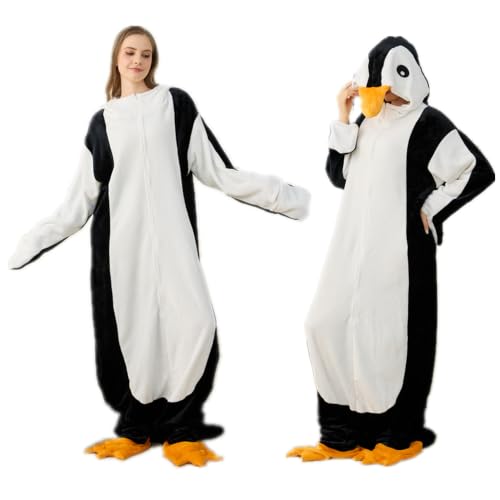 SunBritly Wearable Penguin Blanket Hoodie Sleeping Bags for Adults Women Men Super Soft Warm Cozy Flannel Fleece Blanket Penguin Gifts(M Suitable Height 49-51)
