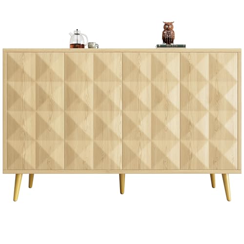 YuQozii Armario (120 × 35 × 78 cm), armario de comedor y salón, armario lateral con espacio de almacenamiento, antivuelco, con puerta en relieve, con tablero ajustable, color madera original