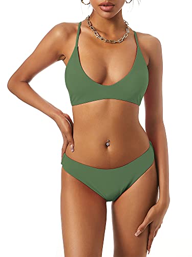 Image of ZAFUL Women's Tie Back Padded High Cut Bralette Bikini Set Two Piece Swimsuit