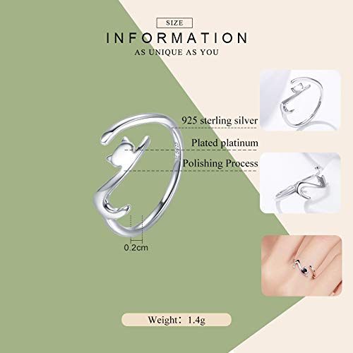Vinwos Silver Cat Animal Rings For Women 925 Sterling Silver Kitty Adjustment Rings Jewelry Mother's Day Gifts For Her #TOP1