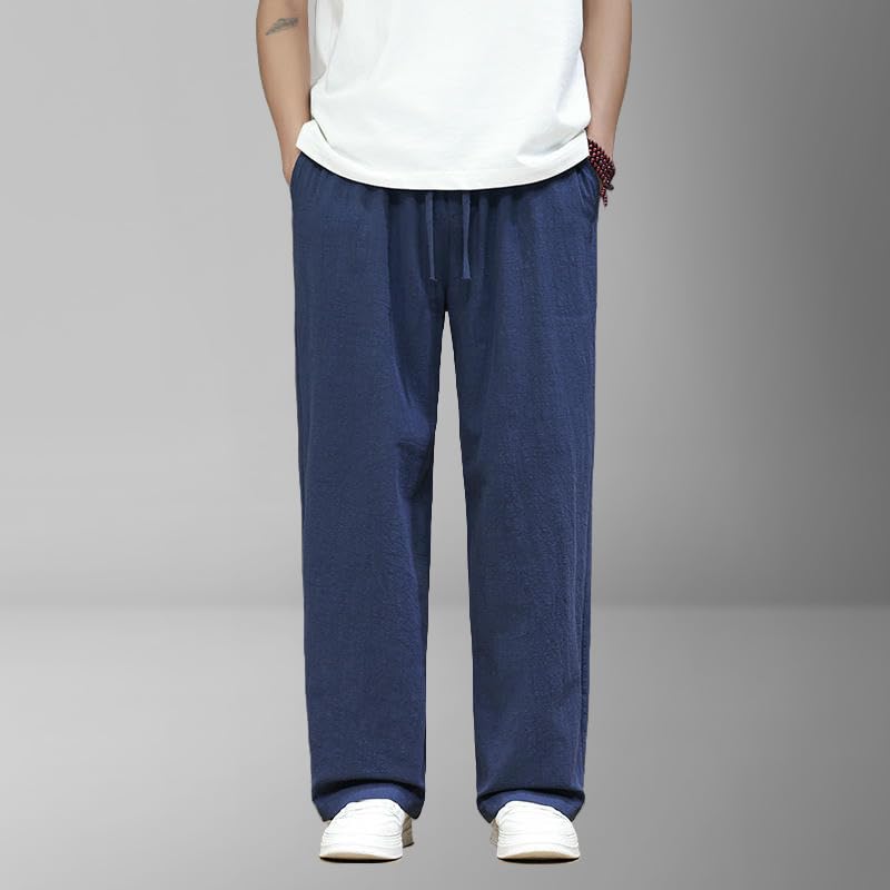 Men's Summer Chinese Style Solid Retro Linen Straight Trendy Casual Pants2