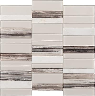 Daltile SimplyStick Mosaix Marble Natural Stone Peel and Stick Random Straight Stack Mosaic in Daphne White for Walls and Backsplashes | (15 PC Per Carton) (13.35 SQFT Per Carton)