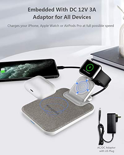 Mangotek 3 in 1 Wireless Charger iPhone Apple Charging Station, MFi Certified Wireless Charging Pad Qi Fast Chargers Stand Dock for iPhone 11/12/11 Pro/SE 2020/XS Max/XR/X/8/8Plus/iWatch/Airpods - Thumbnail 6