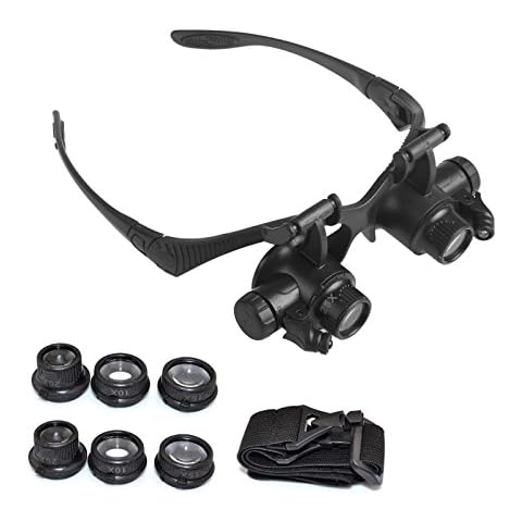 Magnifying Glass with Light, LED Illuminated Hands Free Head Magnifier Visor with 4 Detachable Lenses - 10X 15X 20X 25X, for Reading, Jewellers Loupe, Watch and Electronic Repair Cover