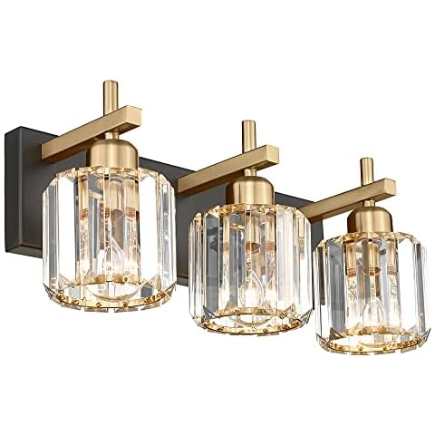 Cargifak Crystal Vanity Lights, Modern 3-Light Bathroom Lights Over Mirror, Bathroom Light Fixtures with Polished Gold Finish, 4835-3W-PG Cover