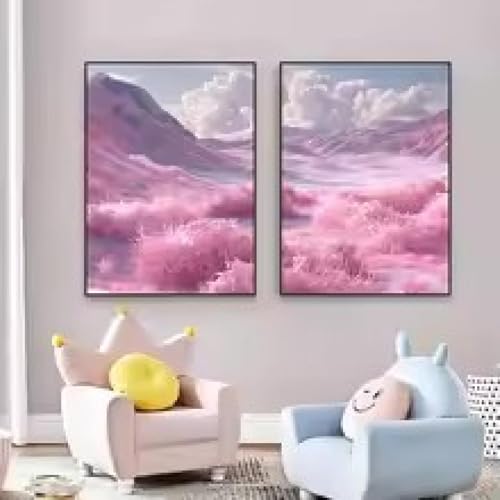 Affiche de paysage rose pour eclairer une chambre sombre avec art mural serein