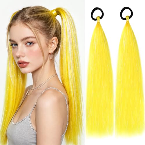 24" Yellow Ponytail Extension With Hair Tie 2 Packs
