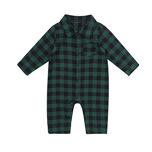 Yeahdor Infant Baby Boys Girls Plaid Shirt Romper One-Piece Long Sleeve Jumpsuit Antumn Clothing Green A 9-12 Months