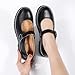 XMM Mary Jane Shoes Women Oxford Shoes Leather Round Toe Flats Non-Slip Ankle Buckle Strap Comfort Casual Dressy Cosplay Party School Work Shoes Black US 8