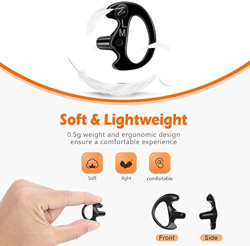 Zeadio Earmould Earpiece Earbud Earplug for Two-Way Radio Coil Tube Audio Kits (Black, Pair of 8)