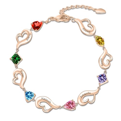 BAUMA AUTO Personalized Birthstone Bracelets for Women with 1-6 Birthstones Custom Heart Name Bracelet for Mother Gifts for Mother's Day, Birthday, Anniversary, Christmas3