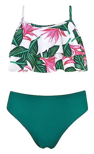 Image of SHEKINI Girls Floral Print Bathing Suits Ruffle Flounce Two Piece Swimsuits | Girls Bikini,Girls Bathing Suit,Swimsuits for Kids,Kids Bikini,Girls 2 Piece Swimsuit,Summer Hawaii Beach Swimwear,6-12 Years