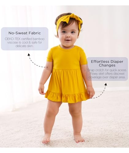 Infant Baby Girl Bodysuit Dress with Hairband Set, Bamboo Viscose Summer Clothes Outfit2