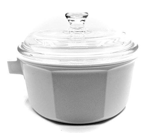 Nouveau French Casserole Bowl with Lid,White Glass,Clear Glass Lid (Nouveau 1 Quart)