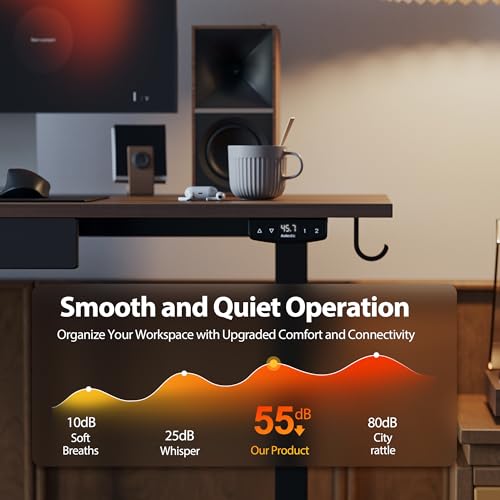 Image of Agilestic Electric Standing Desk with Drawers, 47.8 x 24 Inches Height Adjustable Desk, Stand up Computer Table with Memory Preset, for Work Office Home, Dark Walnut
