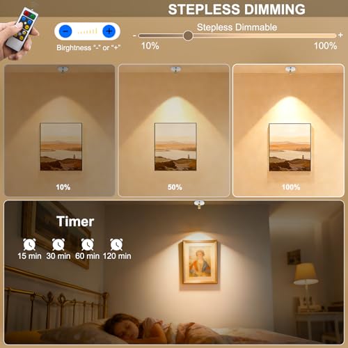 HONWELL LED Spotlight 2 Pack LED Accent Lights Wireless Puck Light with Remote and AA Powered Warm White Light Closet Light with Rotatable Lights Head Stick-on Anywhere Indoor-110 Lumens