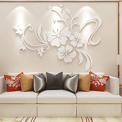 3D Wall Sticker Floral Mirror - DIY Art Flower Decoration Stickers Lotus Decals Acrylic Mirror Wall Stickers Home Living Room Bathroom TV Background Decor Mural