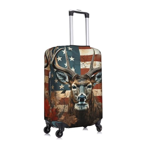 Deer Camo American Flag Vintage Elastic Travel Luggage Cover Travel Suitcase Cover for Trunk Case 19''-32'' Luggage Protective Cover3