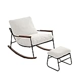Glider Rocking Chair with Footrest, Comfortable Recliner Lounge Chair with Soft Cushion & High Backrest, Patio Rocker Chair with Armrests for Living Room, Bedroom,Office Indoor & Outdoor -White
