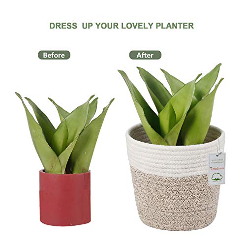 Oradrem Cotton Rope Plant Basket Modern Woven Basket For 6" Flower Pot Floor Indoor Planters,Rustic Home Decor Storage Organizer H6 3/4" X W6 1/2" #TOP3