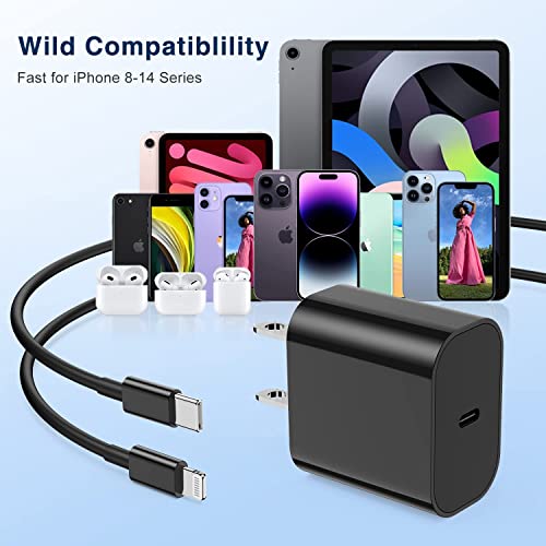 20W Rapid USB C Wall Super Fast Chargers Block Power Plug with 6Ft Type C to Lightning Cable, (MFi Certified) Lightning Charging Cord for iPhone 14 13 12 11 Pro Max Plus Air Mini iPad -Black 3Pack