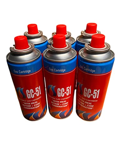 Image of SHoRI Portable Gas Cartridge with Ideal Butane + C3H8 Combination CG51 Easy to Use Perfect Suitable for Camping Stove, Small Stove, Flame Torch, Welding Fuel Gas,(Universal Nozzle /Pin) Pack of 6