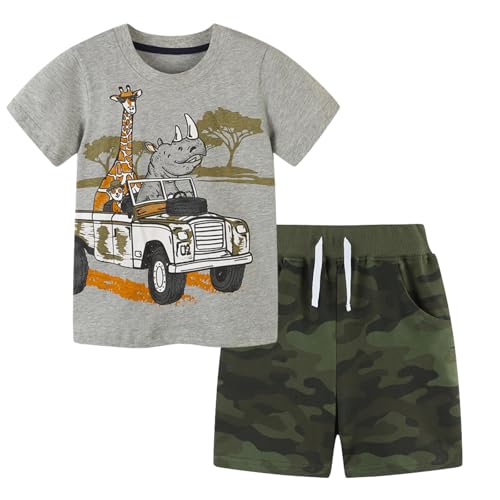 Image of Toddler Boy Clothes Cartoon Cotton Summer Short Sleeve T-Shirt and Shorts Kids Outfit Set 2-7 Year