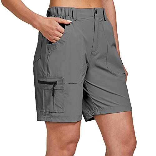 ChinFun Women s Stretch Cargo Shorts Lightweight Hiking Shorts Quick Dry Golf Shorts Water Resistant with 6 Pockets Grey L