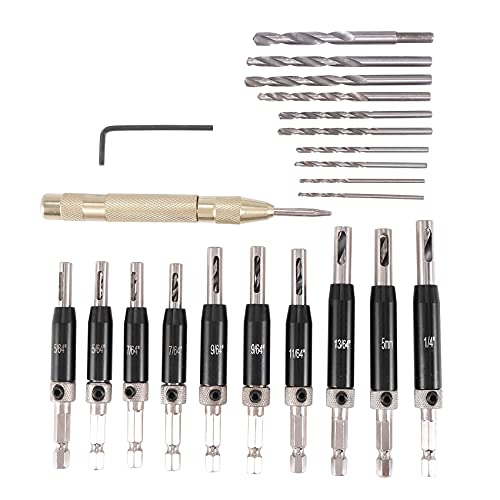 Rfvtgb 22 StüCk Selbstzentrierendes Scharnier Bohrer Bit Set, TüR Fenster Schrank Scharnier Bohrer Bit, Kernlocher, Bohrer Bit, Zentral KöRner, Schwarz