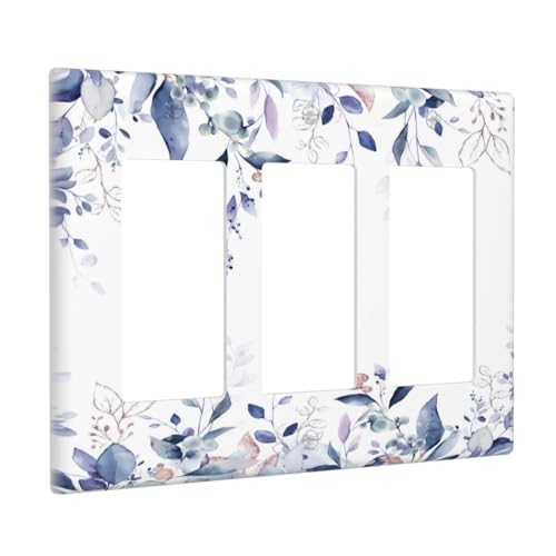 Decorative Outlet Covers Rustic Ink Blue Eucalyptus Leaves Sage leaf 3 Gang Outlet Cover Wall Plate Triple Rocker Light Switch Cover Plate Switch Plate Covers for Bedroom Home Decor
