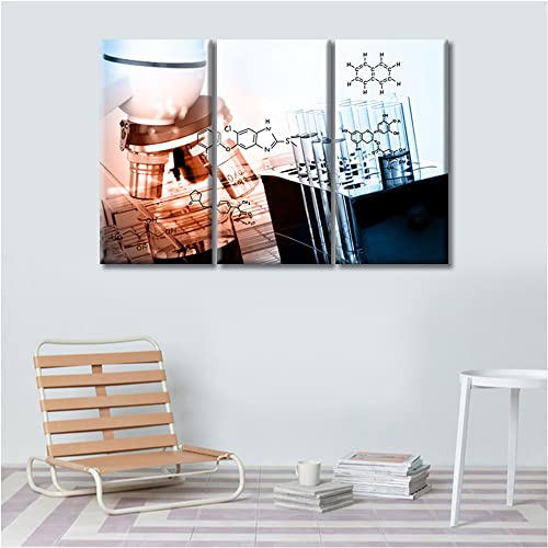 Image of TUMOVO Canvas Wall Art Clinical Laboratory Bathroom Decor Wall Art 3 Piece Microscope Laboratory Research Wall Art Posters and Prints Framed Ready to Hang (36 inch Wx24 H)