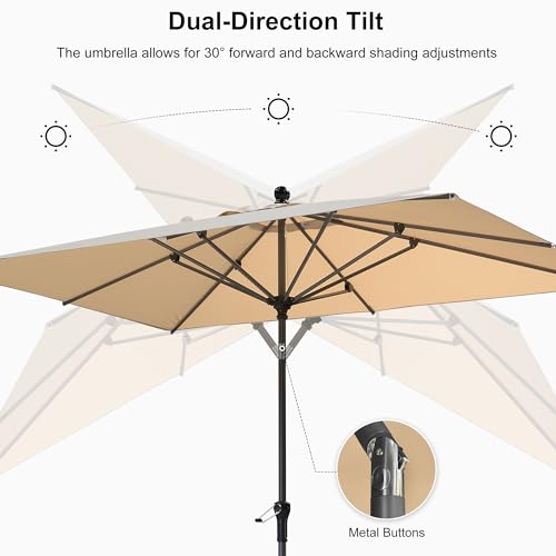 Image of PURPLE LEAF Patio Market Umbrella 6' x 4' Rectangle Dual Tilt Beige Outdoor